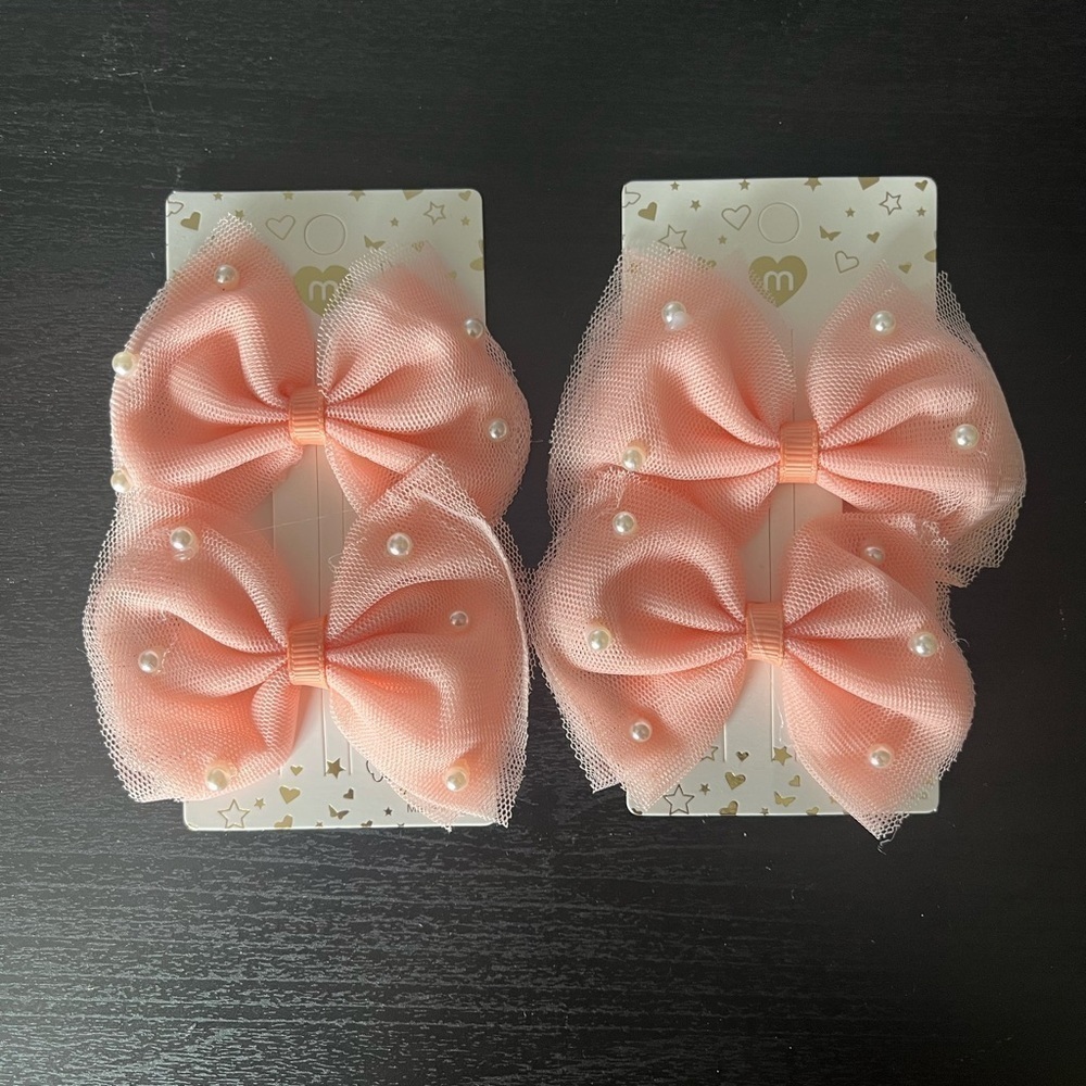 2 PK- 𝅺PEACH Pearl Hair Bows with clip back